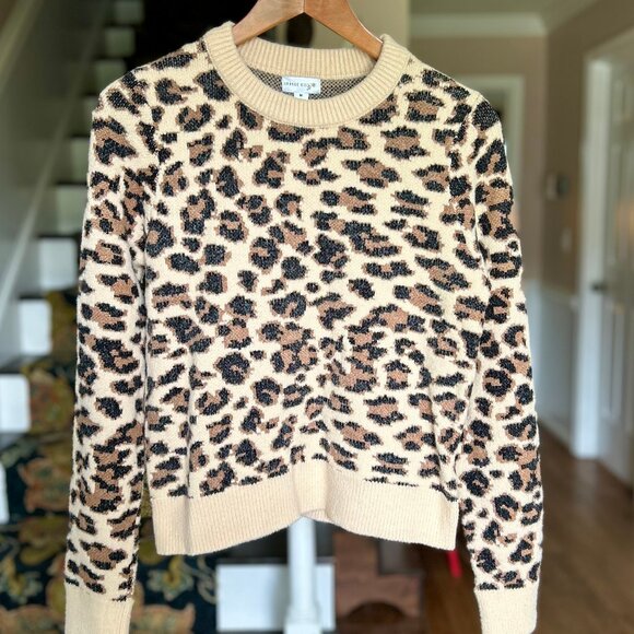Orange Kiss Leopard Print Super Soft Relaxed Fit Contrasting Trim Sweater Size M - Picture 2 of 10